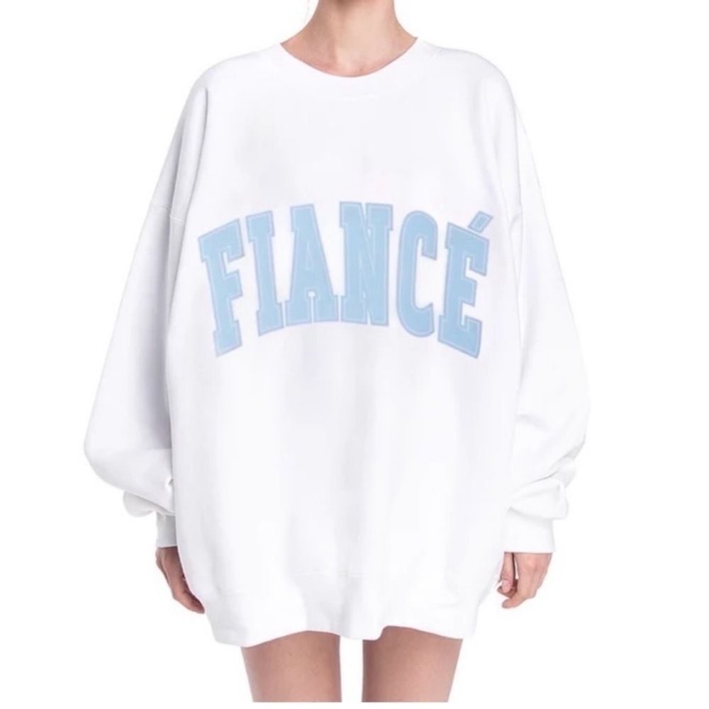 The Bar White Crew Neck Sweater with Blue Print
